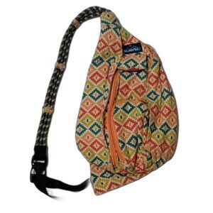 KAVU Mini Rope Sling Bag Crossbody Backpack Aztec Geometric Print Travel Casual